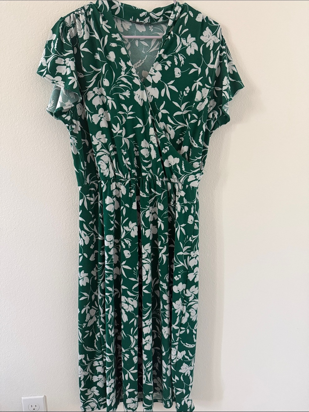 Adrianna Papell Green and White Floral Wrap Maxi Dress